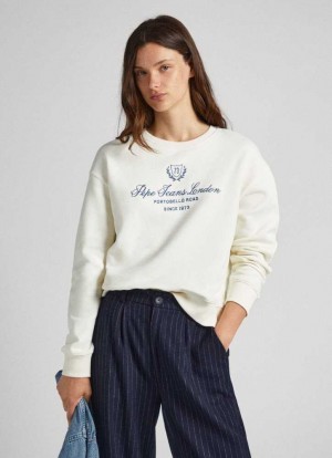 Pepe Jeans Sweatshirt W/ Printed Logo Tröjor Dam Vita | 873649UFP