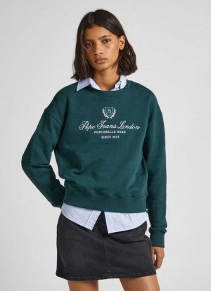 Pepe Jeans Sweatshirt W/ Printed Logo Tröjor Dam Gröna | 715826GLE