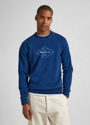 Pepe Jeans Sweatshirt With Printed Logo Tröjor Herr Indigo Blå | 603851PGQ