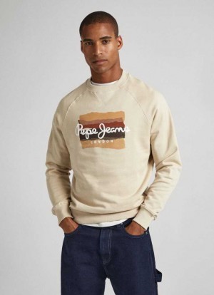 Pepe Jeans Sweatshirt With Printed Logo Tröjor Herr Bruna Beige | 984536LDK