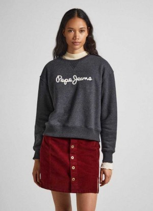 Pepe Jeans Sweatshirt With Printed Logo Tröjor Dam Svarta | 360842ZQP
