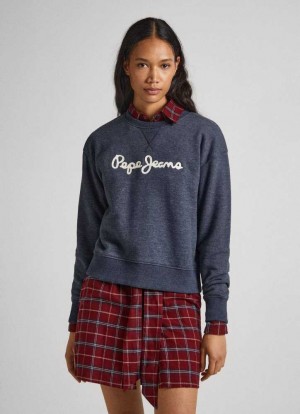Pepe Jeans Sweatshirt With Printed Logo Tröjor Dam Blå | 305947FQX