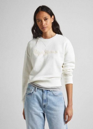 Pepe Jeans Sweatshirt With Printed Logo Tröjor Dam Vita | 987651QUL