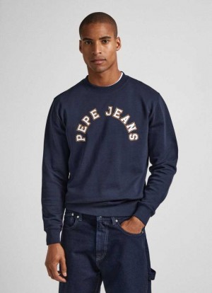 Pepe Jeans Sweatshirt With Printed Logo Tröjor Herr Blå | 178206ZFD