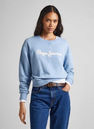 Pepe Jeans Sweatshirt With Printed Logo Tröjor Dam Grå Blå | 170529TMR