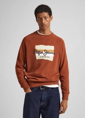 Pepe Jeans Sweatshirt With Printed Logo Tröjor Herr Orange | 035762TEA