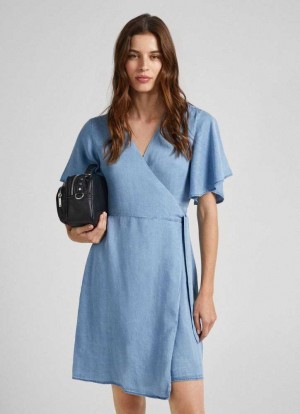 Pepe Jeans Tencel Wrap Klänning Klänning Dam Blå | 271058WUK