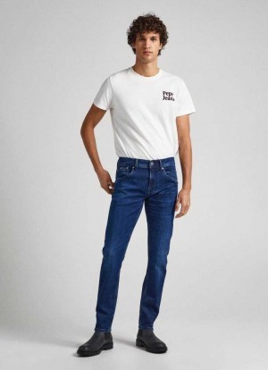 Pepe Jeans Track Fit Mid-rise Jeans Straight Jeans Herr Blå | 319624AFV