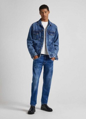 Pepe Jeans Track Regular Fit Mid-rise Jeans Slim Jeans Herr Blå | 014386XAE