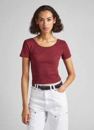 Pepe Jeans T-shirt With Crossed Back Straps T-shirt Dam Vinröda Röda | 290365XEK