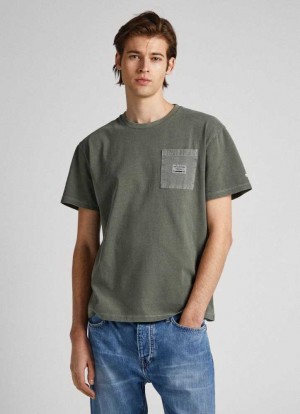 Pepe Jeans T-shirt With Front Pocket T-shirt Herr Olivgröna Gröna | 079165DUC