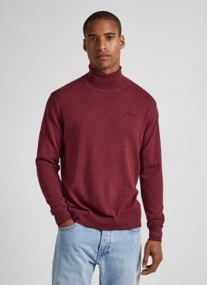Pepe Jeans Turtle Neck Bomull Knit Jumpers Herr Vinröda Röda | 428351ZKE