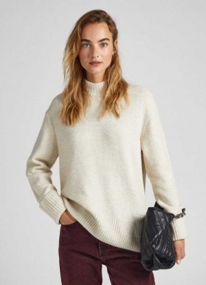 Pepe Jeans Turtleneck Jumper Stickat Dam Vita | 570623MQO