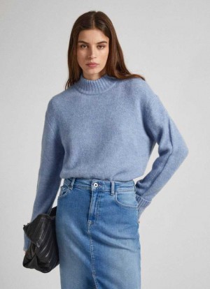 Pepe Jeans Turtleneck Jumper Stickat Dam Grå Blå | 754618TMQ