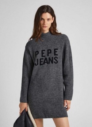 Pepe Jeans Turtleneck Klänning With Logo Stickat Dam Mörkgrå | 587046LUF