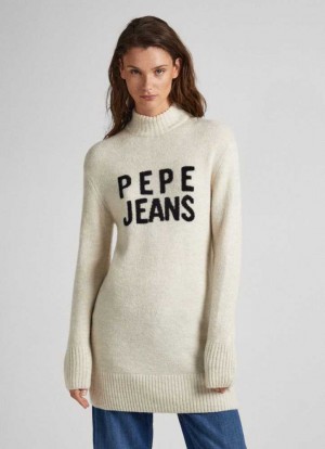 Pepe Jeans Turtleneck Klänning With Logo Klänning Dam Vita | 508237SLH