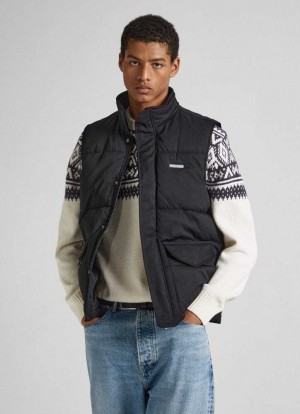 Pepe Jeans Twill Vadderad Waistcoat Jacka Herr Svarta | 706819JZS