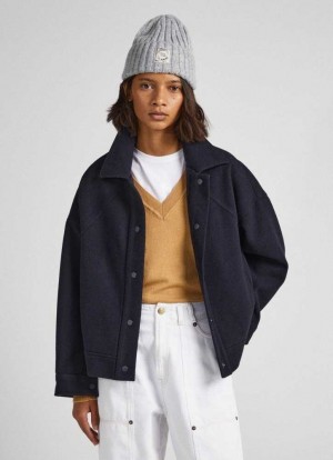 Pepe Jeans Ull Blend Herringbone Print Jacket Jacka Dam Blå | 648721LXK