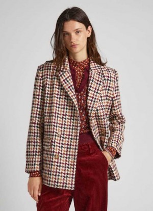 Pepe Jeans Ull Blend Houndstooth Print Blazer Jacka Dam Olika Färger | 147296TXN