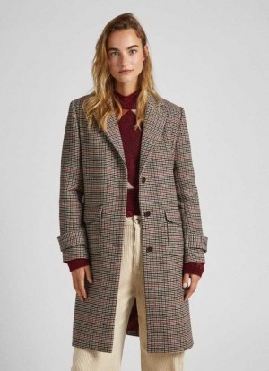 Pepe Jeans Ull Houndstooth Coat Jacka Dam Olika Färger | 730486ZAU