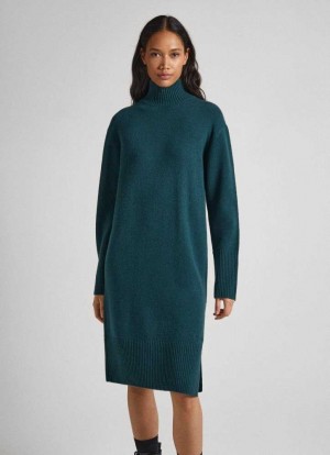 Pepe Jeans Ull Knit Klänning Klänning Dam Gröna | 079631XAT