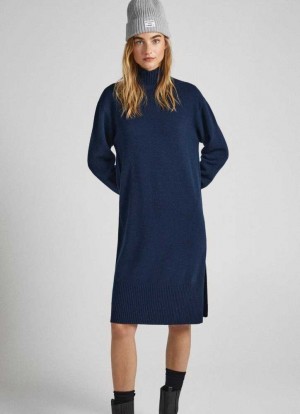 Pepe Jeans Ull Knit Klänning Stickat Dam Blå | 028714QPU