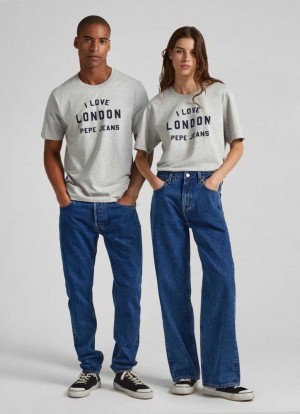 Pepe Jeans Unisex I Love London Printed T-shirt T-shirt Dam Grå | 430526HBN