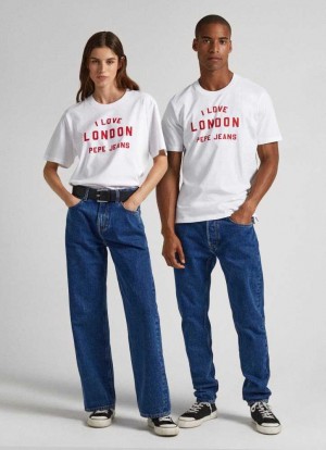 Pepe Jeans Unisex I Love London Printed T-shirt T-shirt Dam Vita | 790281DEK