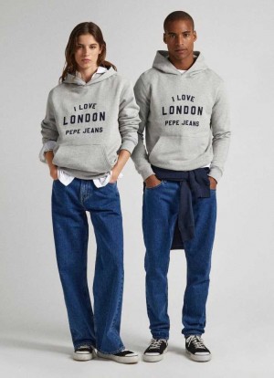 Pepe Jeans Unisex Printed Hoodie Hoodie Herr Grå | 436597FDB