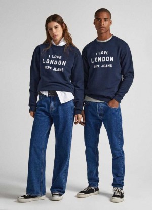 Pepe Jeans Unisex Printed Round Neck Sweatshirt Tröjor Herr Blå | 571406CKY