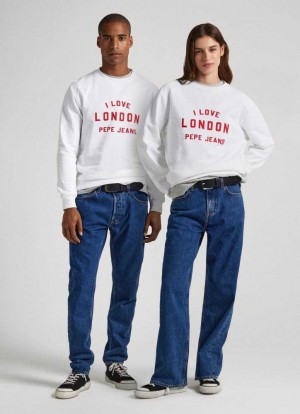 Pepe Jeans Unisex Printed Round Neck Sweatshirt Tröjor Dam Vita | 536974UOA