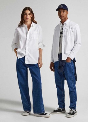 Pepe Jeans Unisex Shirt With I Love London Print On Back Skjorta Dam Vita | 238405EYZ