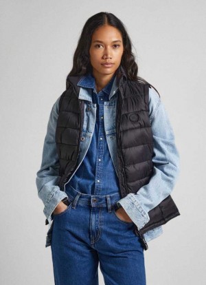 Pepe Jeans Vadderad Vest Jacka Dam Svarta | 167238STA