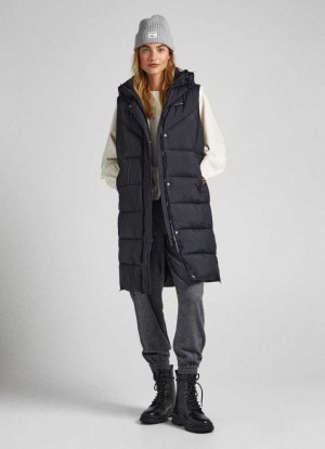 Pepe Jeans Vadderad Vest W/ Hood Jacka Dam Svarta | 230487ELM