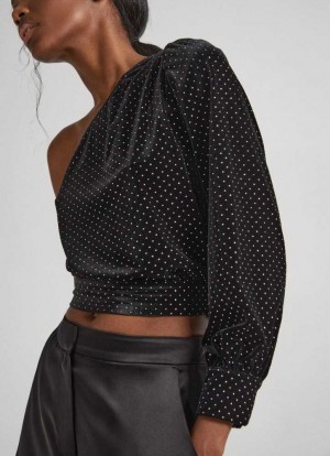 Pepe Jeans Velvet Blouse With Sparkle Detail Blus Dam Svarta | 417236JTC