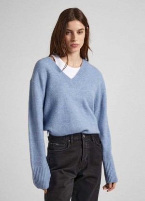 Pepe Jeans V-neck Knit Stickat Dam Grå Blå | 352678KTV