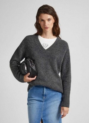 Pepe Jeans V-neck Knit Stickat Dam Mörkgrå | 017653QXS