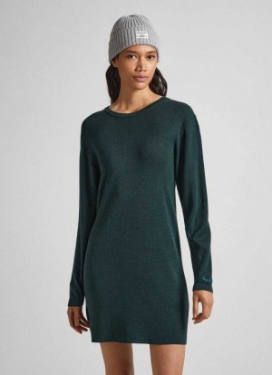 Pepe Jeans V-neck Tencel Klänning Stickat Dam Gröna | 908372CXG