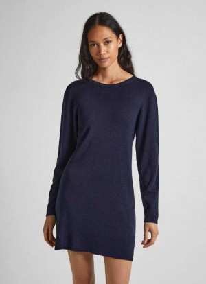 Pepe Jeans V-neck Tencel Klänning Stickat Dam Blå | 063814MHS