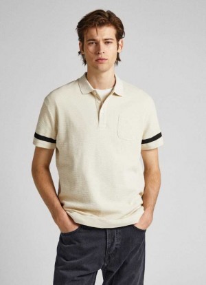Pepe Jeans Waffle Knit Polo Shirt Piketröja Herr Vita | 051832OTD