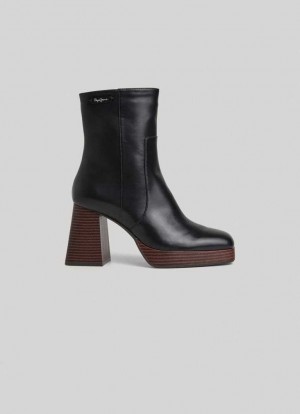 Pepe Jeans Wooden Platform Bootie Stövlar Dam Svarta | 209476MGC