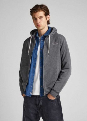 Pepe Jeans Zip Hooded Sweatshirt Tröjor Herr Mörkgrå | 904762GVI