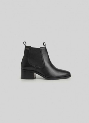 Pepe Jeans Zipped Läder Ankle Boots Stövlar Dam Svarta | 843627OUL