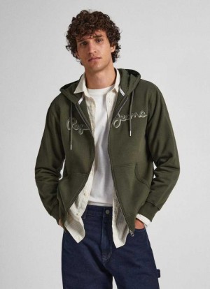 Pepe Jeans Zip-up Sweatshirt Tröjor Herr Olivgröna Gröna | 970632LUR