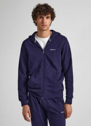 Pepe Jeans Zip-up Terry Sweatshirt With Logo Underkläder Herr Marinblå | 106387VXI