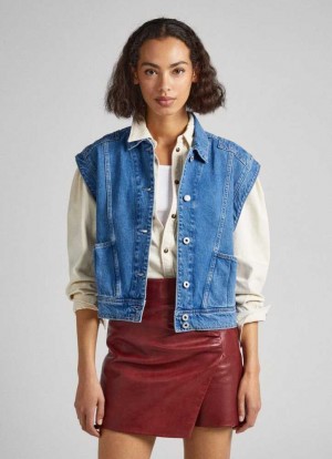 Pepe Jeans Ärmlös Denim Jacket Denim Dam Blå | 243908CVG