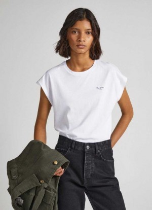 Pepe Jeans Ärmlös T-shirt With Printed Logo T-shirt Dam Vita | 648039VXD